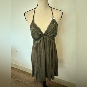 Sears Vintage L Elegant Lace Trimmed Olive Green Nightgown NWT